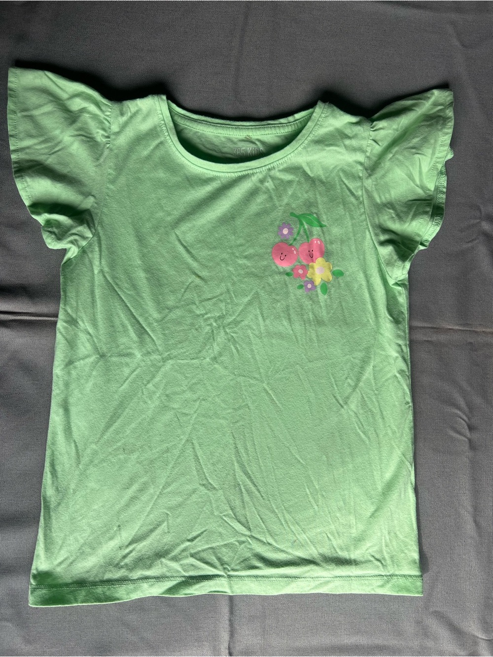 Girls' Light Green Short Sleeve Tee with Fruit Floral Graphic